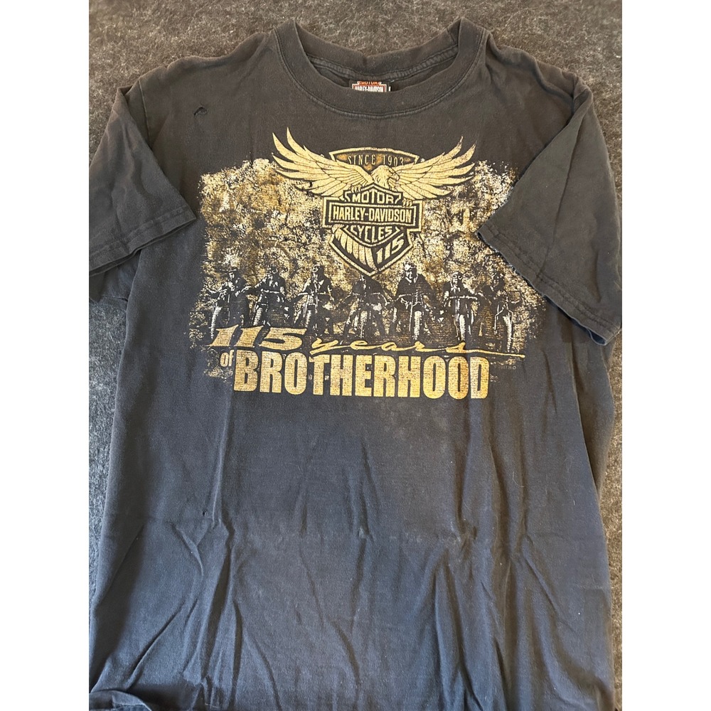 Harley‎ Davidson 115 Years Brotherhood T Shirt Men's Black Graphic Tee medium